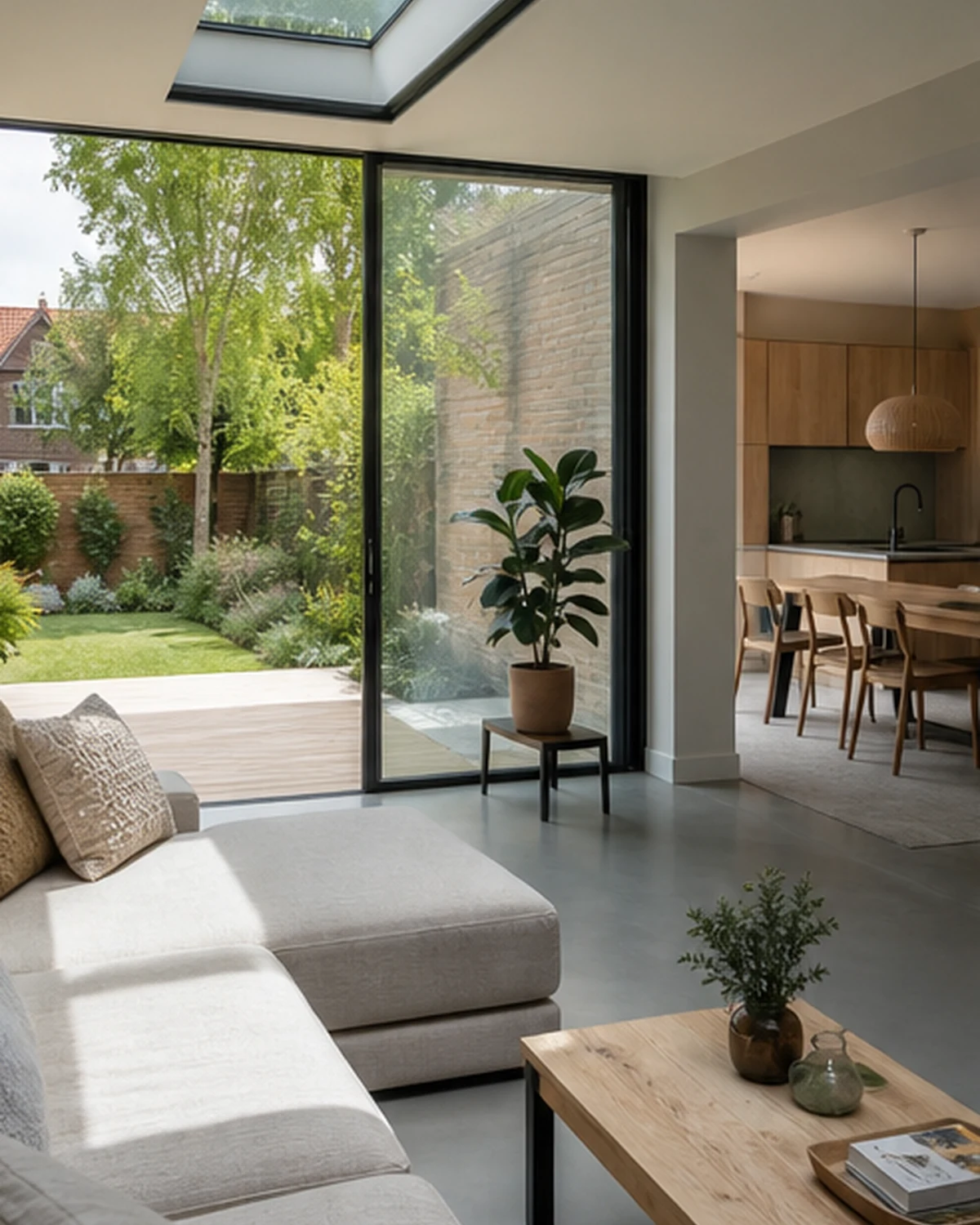 Afgewerkte extra leefruimte met open zicht op de tuin