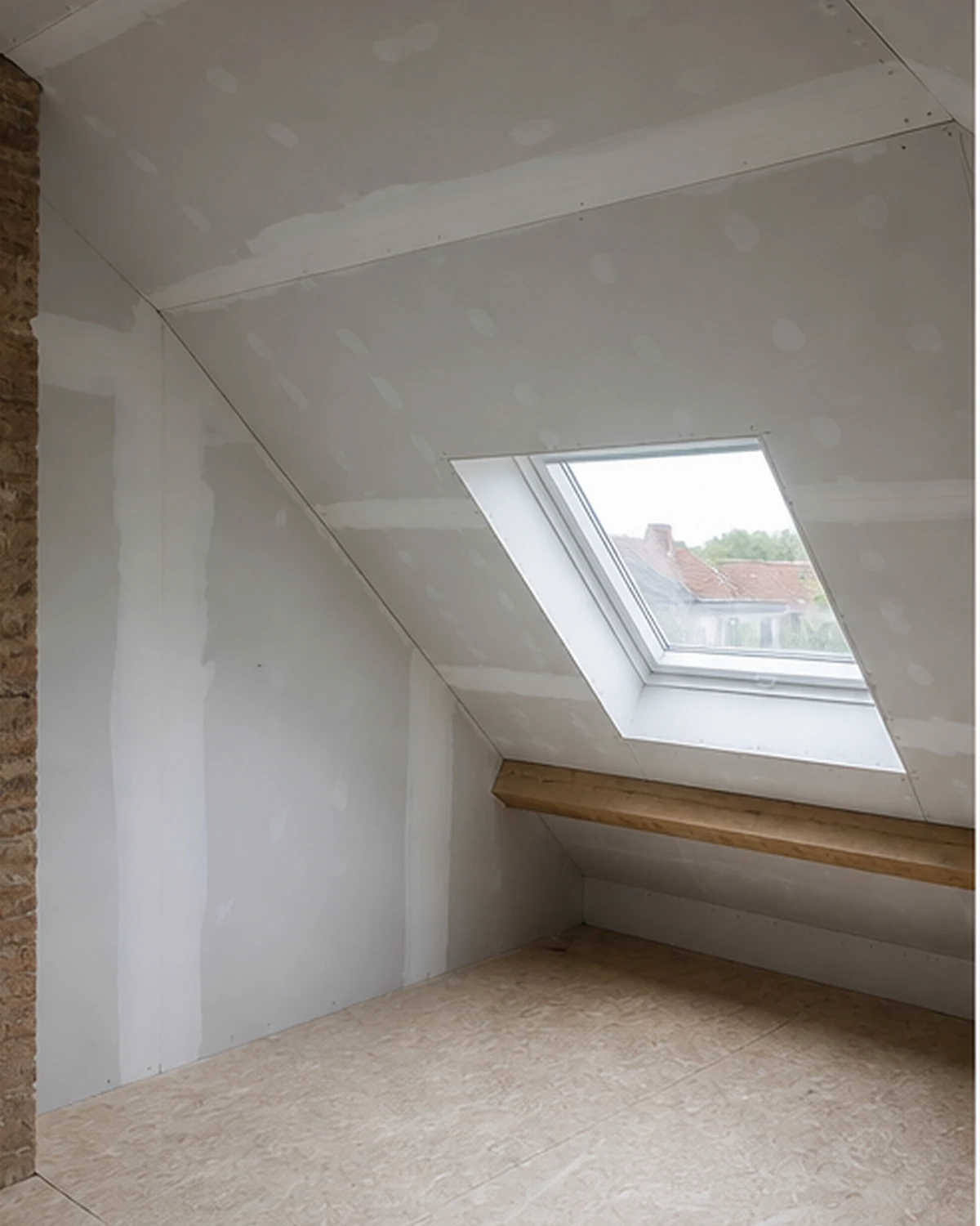Gyproc binnenafwerking van een vernieuwde dakconstructie met dakraam