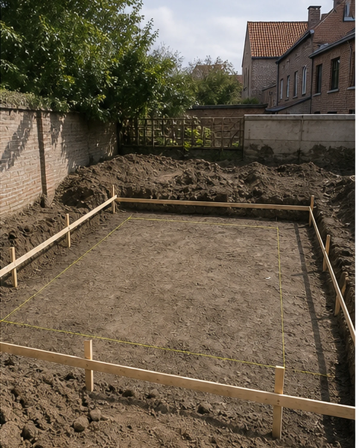 Uitgezette funderingszone voor een nieuwe woninguitbreiding
