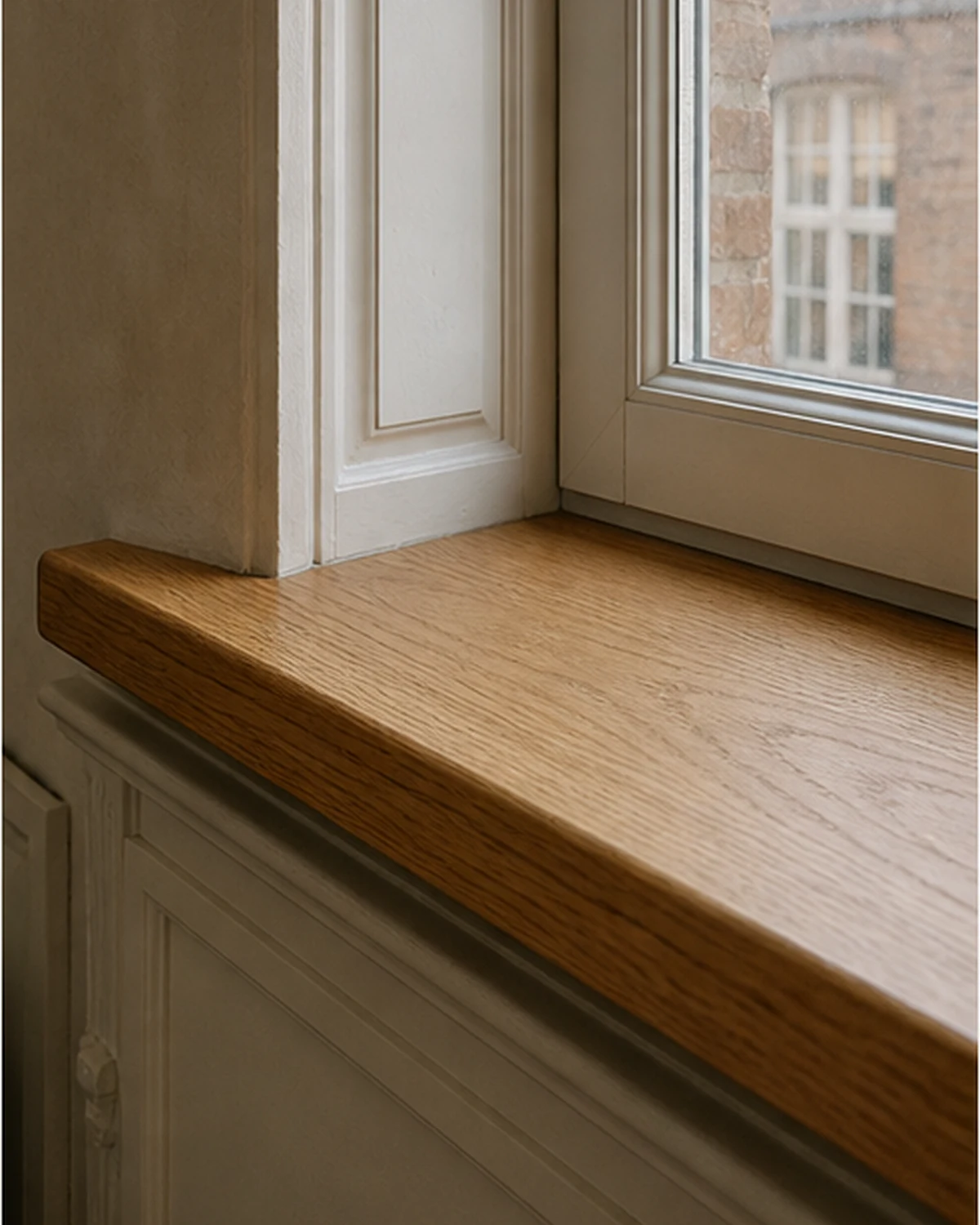 Massief eiken binnentablet in een warme renovatie
