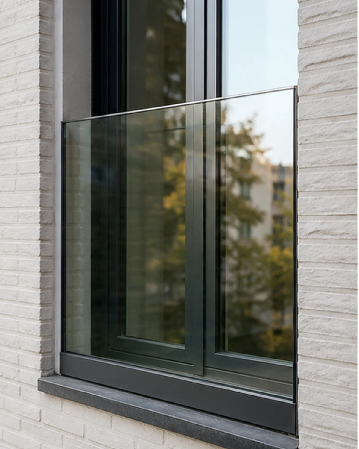Transparante glasbalustrade aan een raam