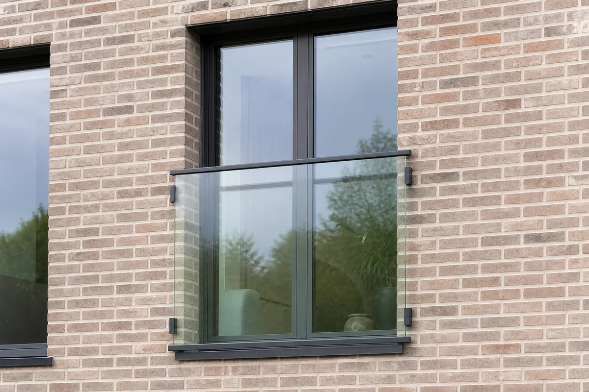 Glazen balustrade voor een lage raamopening