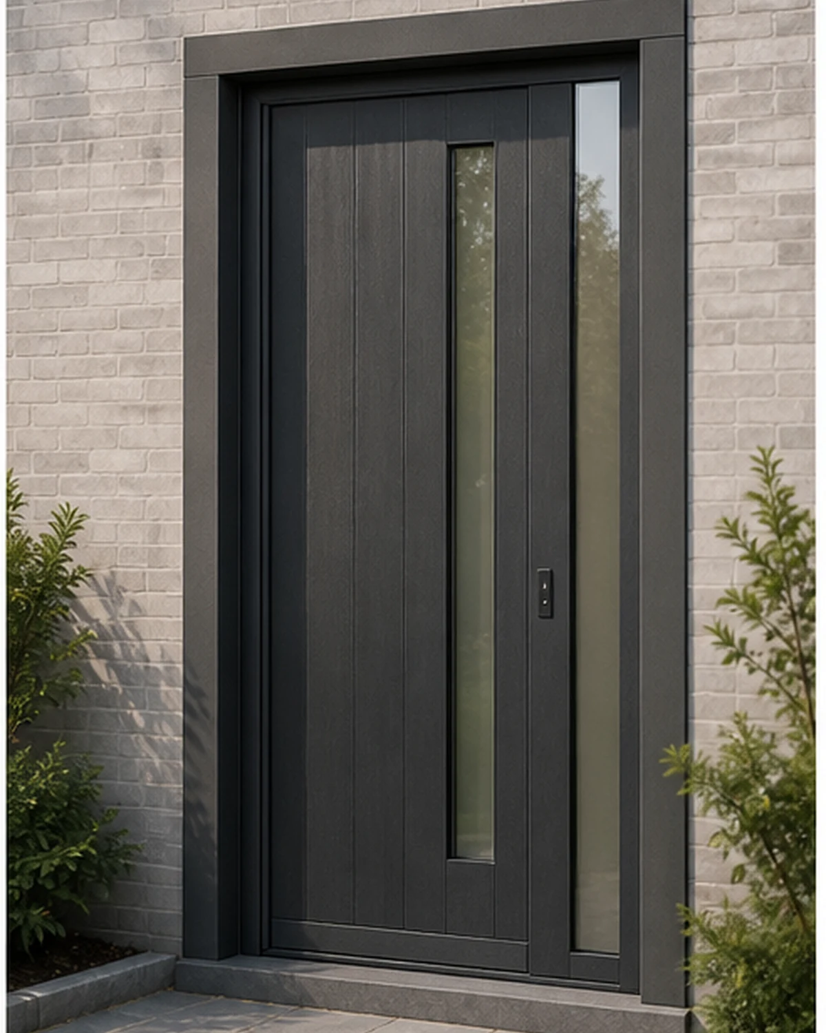 Antraciete PVC voordeur met houtnerffolie en gelast kader