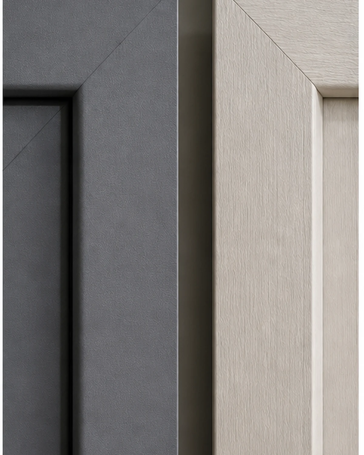 Detail van gladde matte en houtlook PVC deuroppervlakken