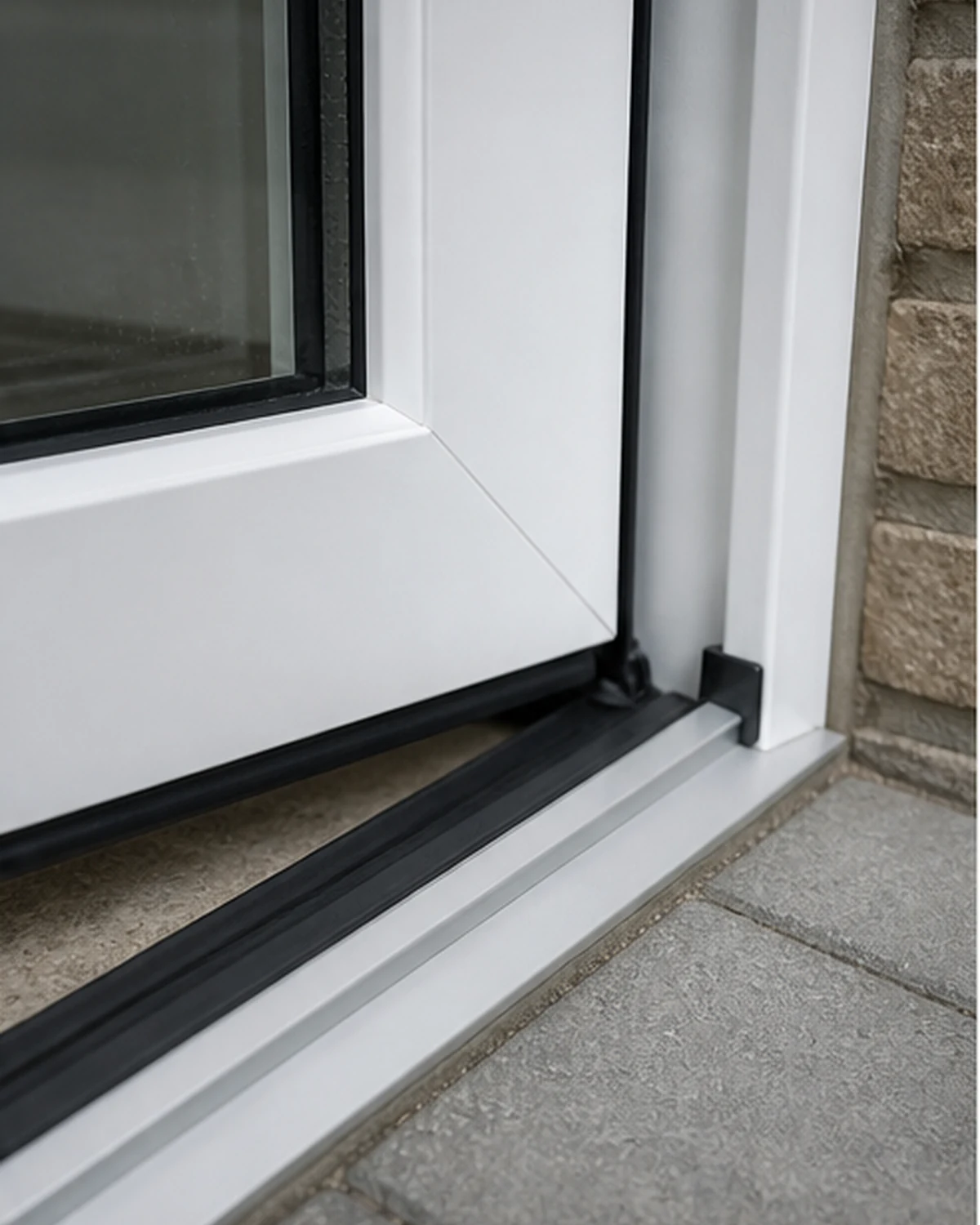 Detail van lage deurdrempel en weersdichting