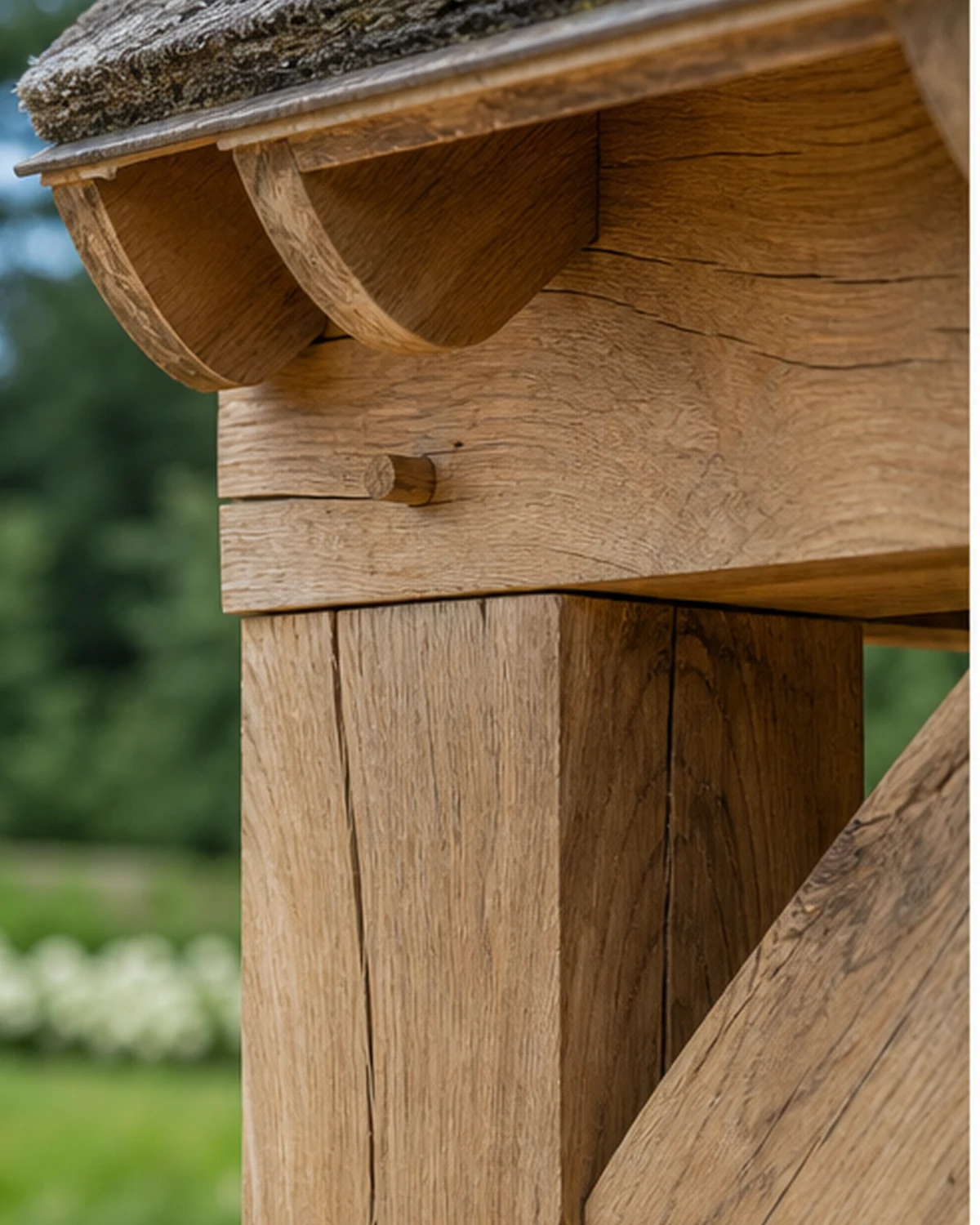 Ambachtelijk detail van een houten balkverbinding