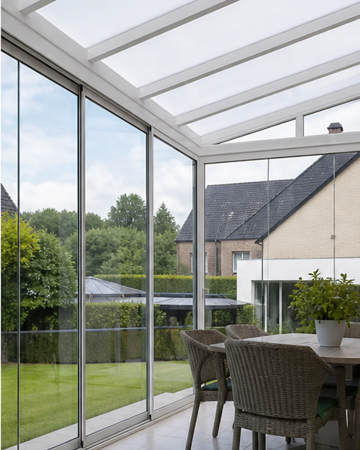 Lichte PVC terrasruimte met glazen schuifpanelen