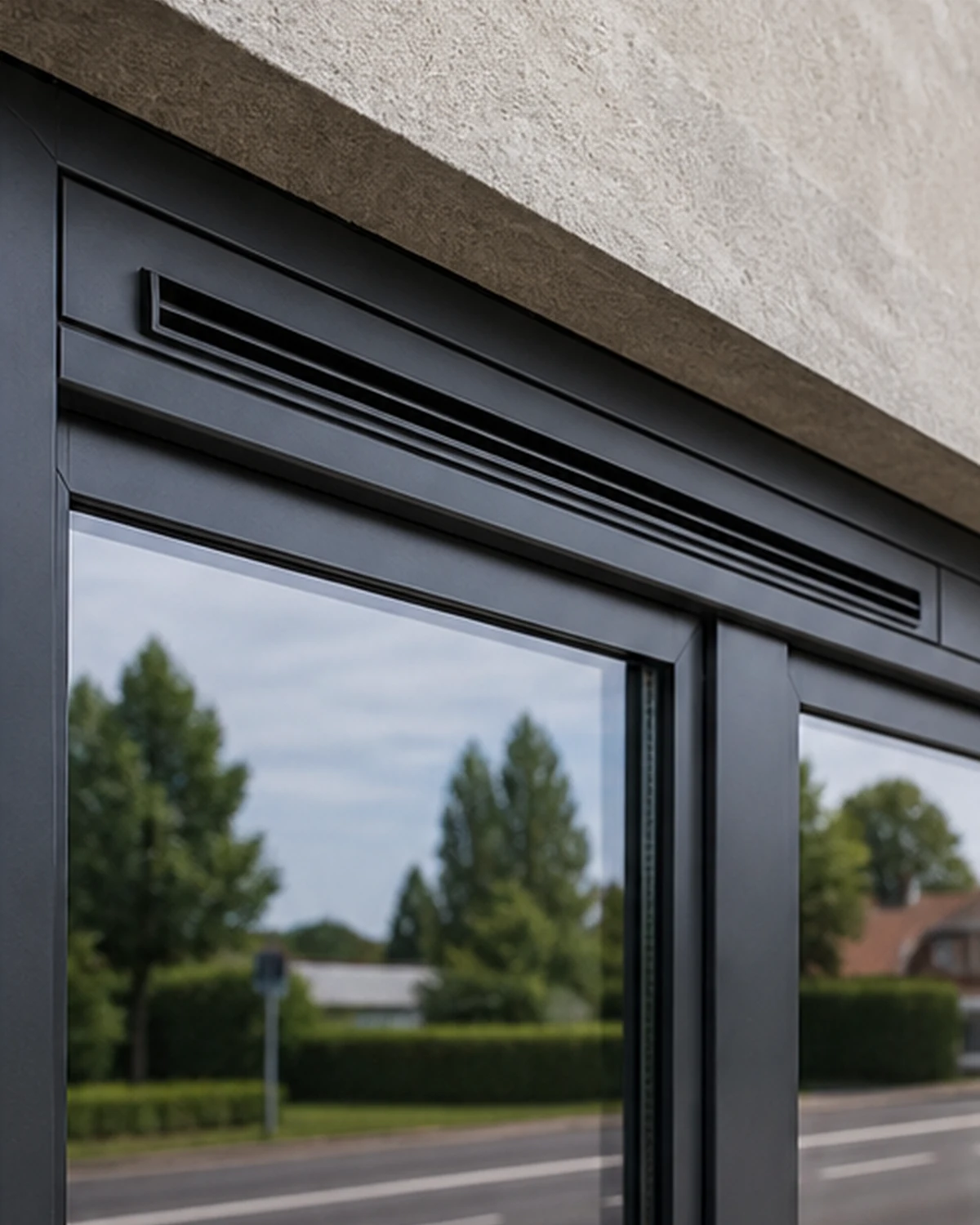 Akoestisch ventilatierooster boven een aluminium raam