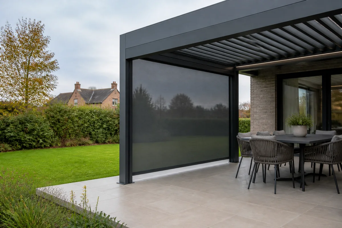 Aluminium terrasoverkapping met gesloten zijwand